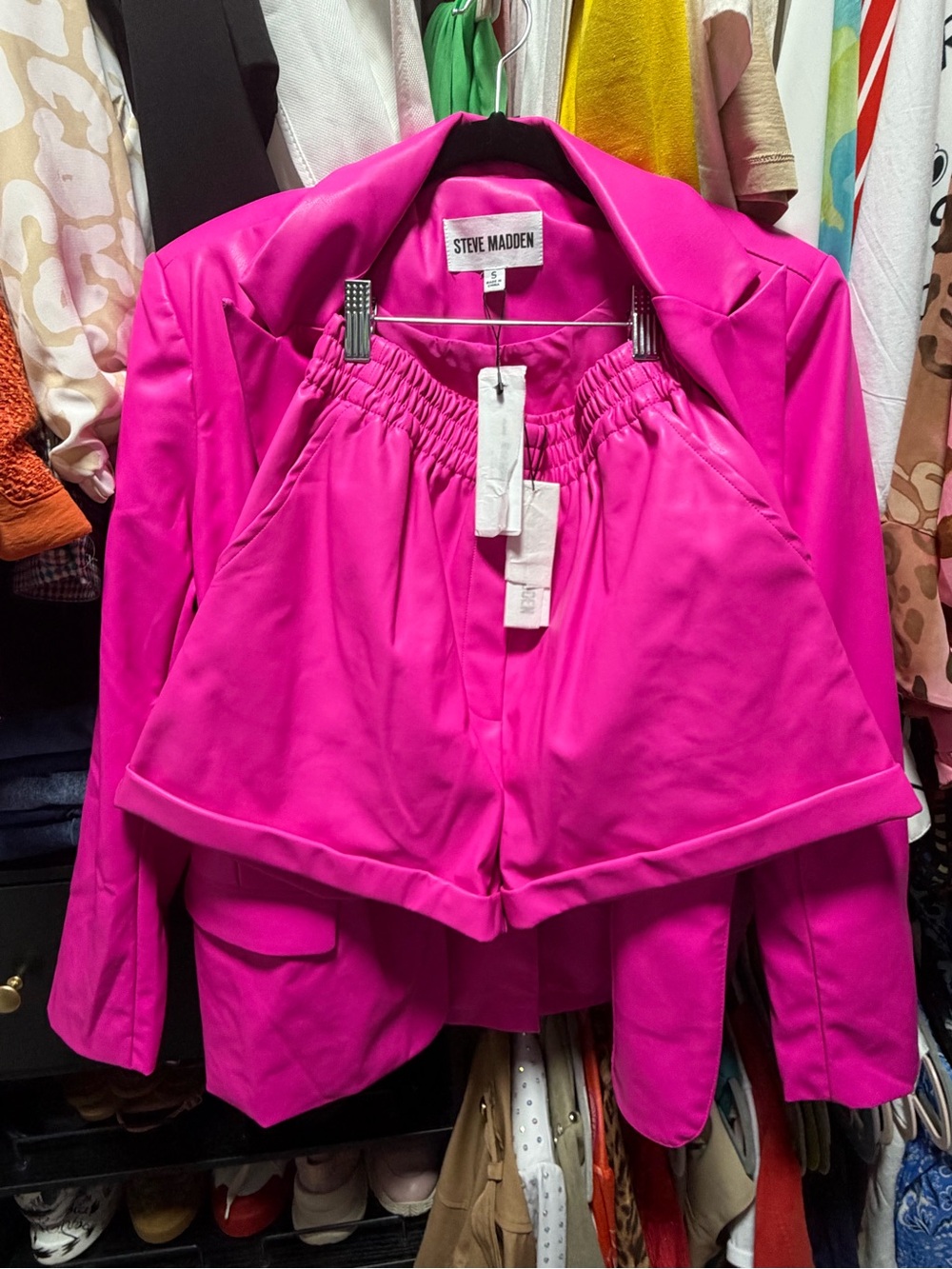 Steve Madden Hot Pink Elastic-Waist Short Set